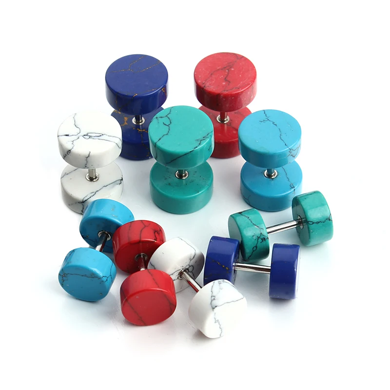 Натуральный камень гантели серьги-штанги шпильки для женщин готический панк мужские серьги гвоздики Двухсторонние серьги пирсинг F3713