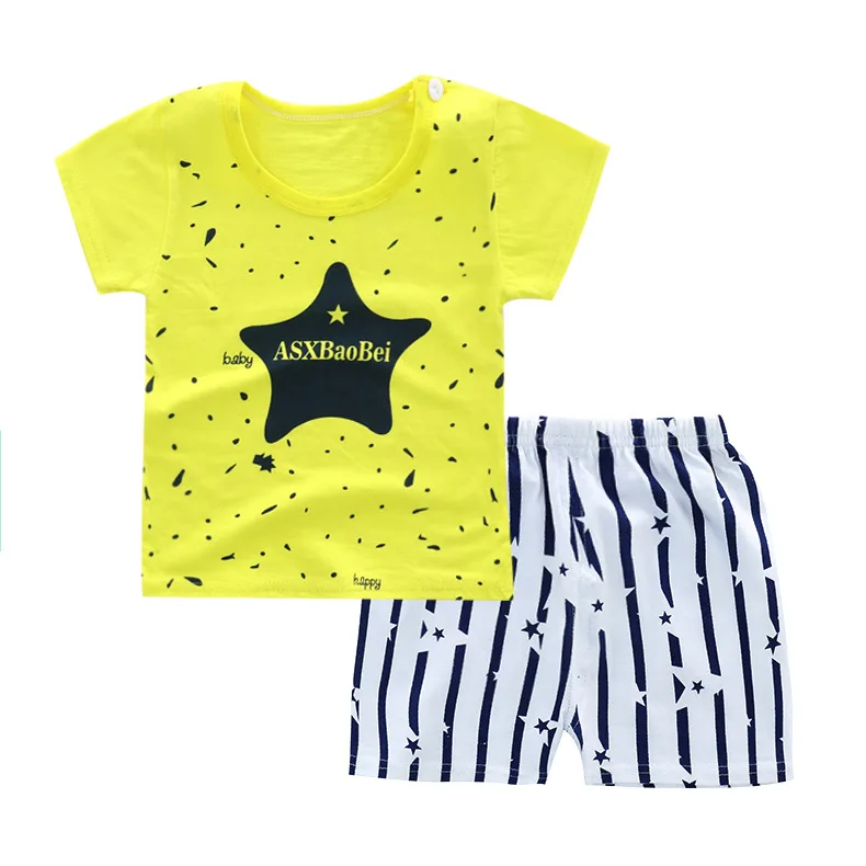 

Baby Boy Clothing Star Print Short Sleeve Tshirt Pant Yellow 2PCS Set Summer Baby Girls Clothes Set Purple Roupa De Bebes