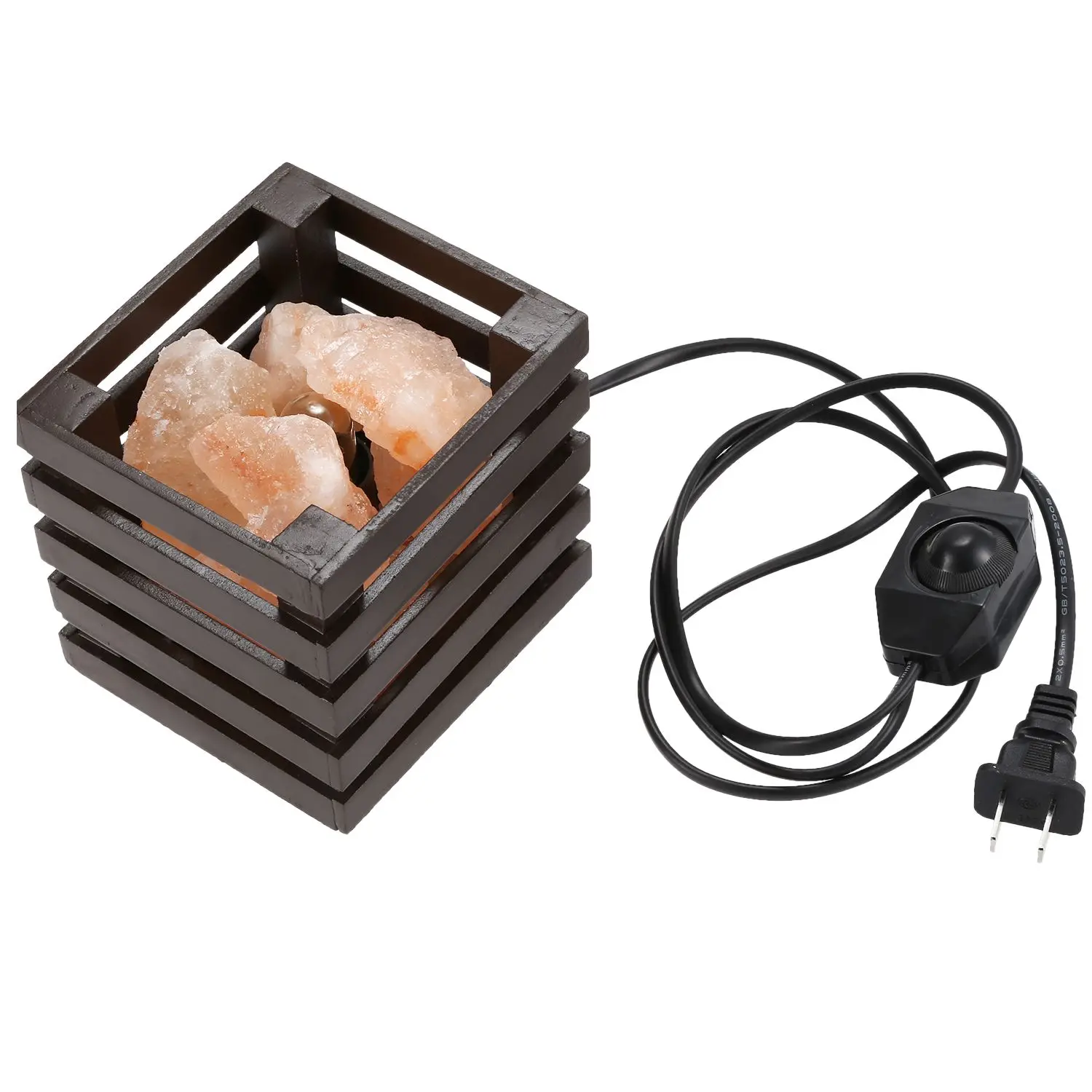 

Natural Himalayan Pink Salt Night Light, Sea Salt Crystal Light with Wood Basket and Stepless Dimming switch US plug