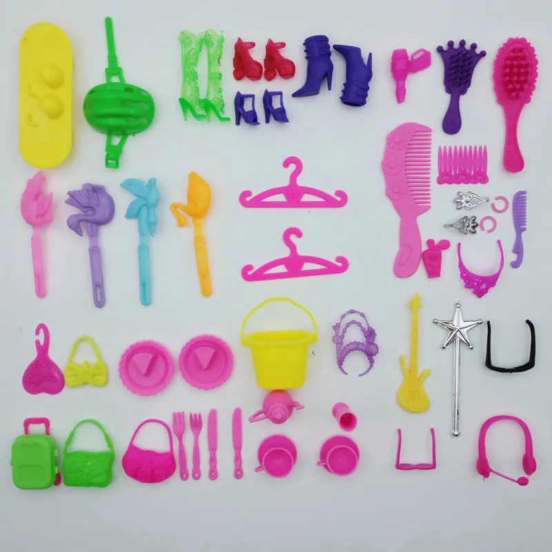 50 шт./компл. детская игрушка кукла аксессуары для Барби Кукольный дом смешанный стиль(ожерелье головной убор обувь зеркальная расческа гитара) подарок для девочки
