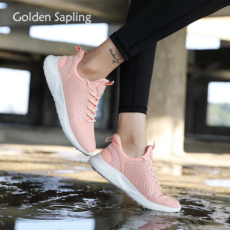 

Golden Sapling Pink Women's Running Shoes Breathable Air Mesh Lightweight Sneakers Woman Fitness Trainer New Sport Shoes Women