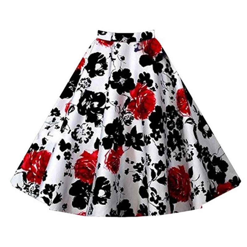 Kostlish 9 Style Flower Print Skirts Womens High Waist 50s Summer Vintage Skirt 2017 Elegant Retro Women Midi Skirt Plus Size (20)