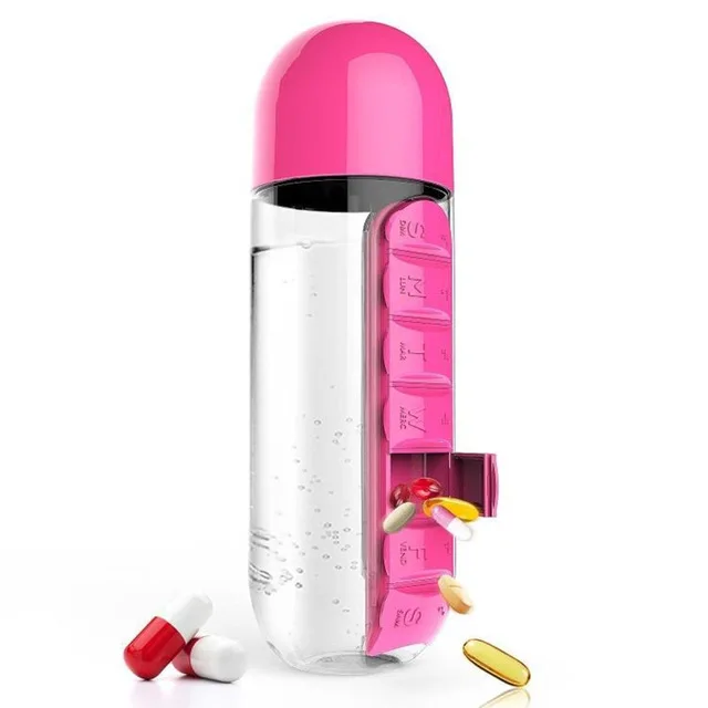ETya 600 мл Спортивная пластиковая бутылка для воды, комбинированные ежедневные коробки для таблеток, органайзер, бутылки для питья, Герметичная Бутылка, стакан для улицы - Цвет: rose