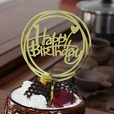 С днем рождения акриловый торт Топпер Зеркало розовое золото акриловый Кекс Топпер для дня рождения торт украшения детский душ