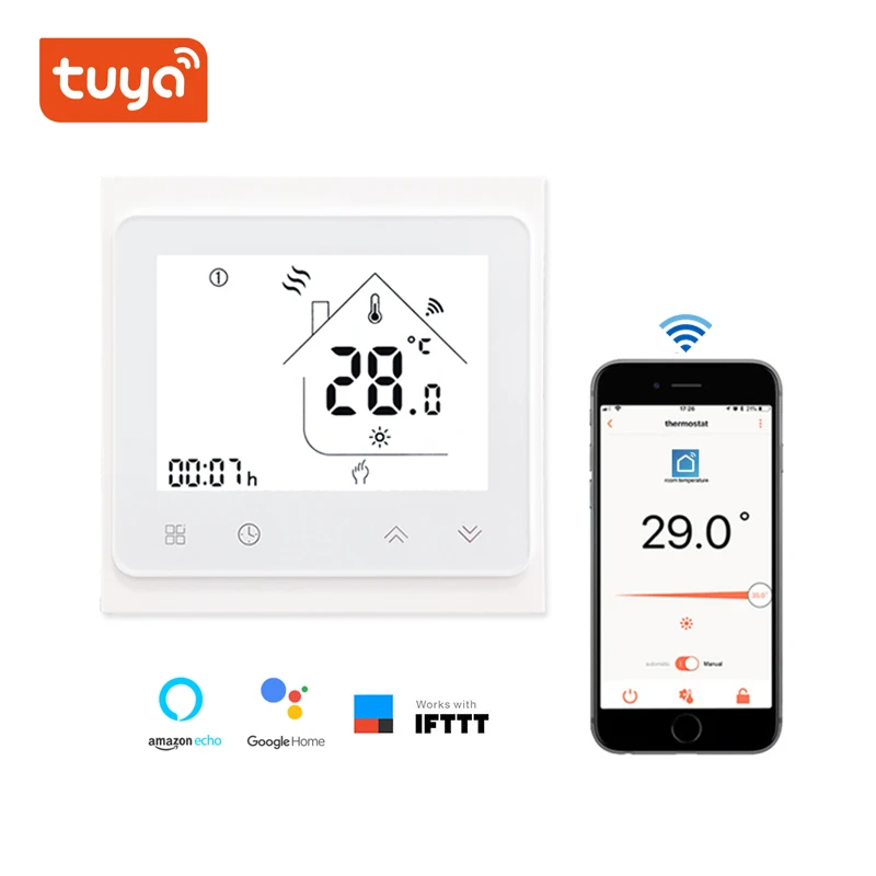 

WiFi Thermostat Temperature Controller LCD Touch Screen Backlight for 3A Water Floor Heating Works with Alexa Google Home Voice