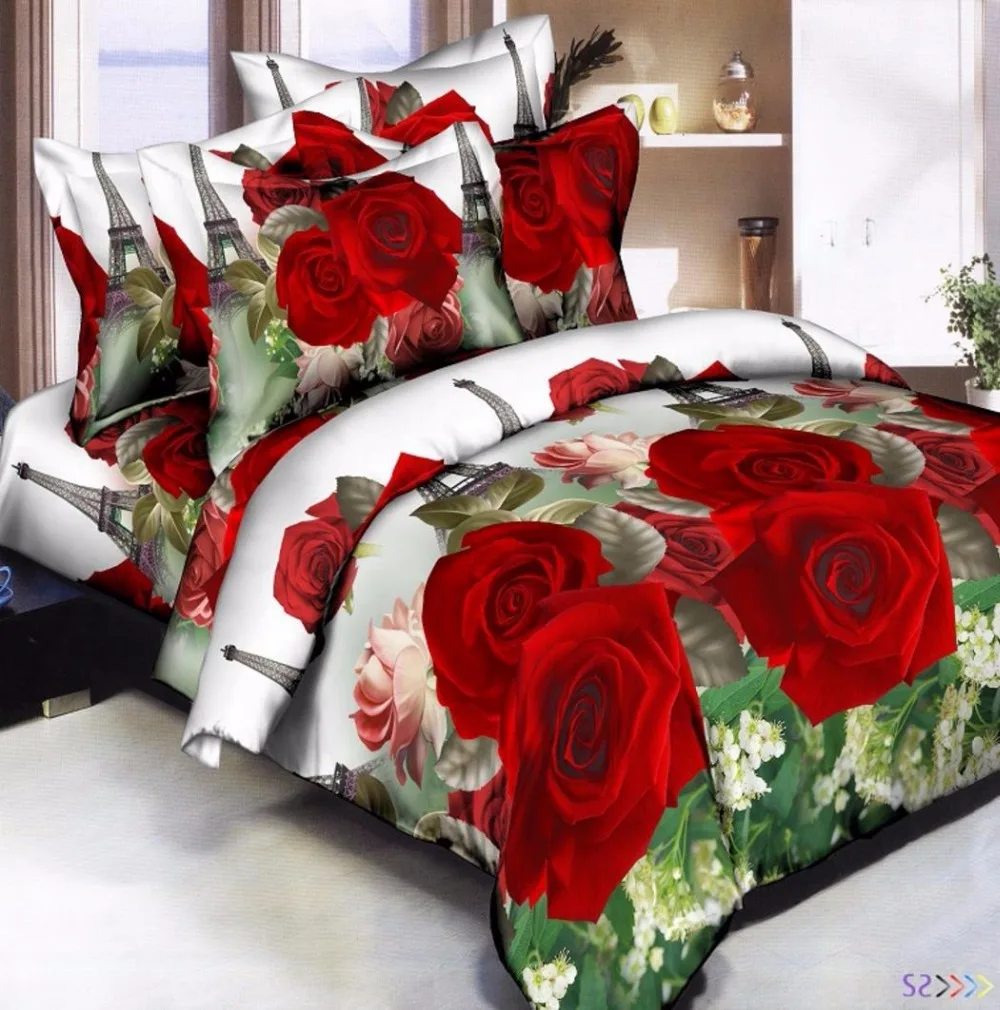 

4Pcs/Set Bedding Set 3D Red Rose Home Textiles New Polyester Duvet Cover Bed Sheet Pillowcase Valentine'S Day Gift Queen Size