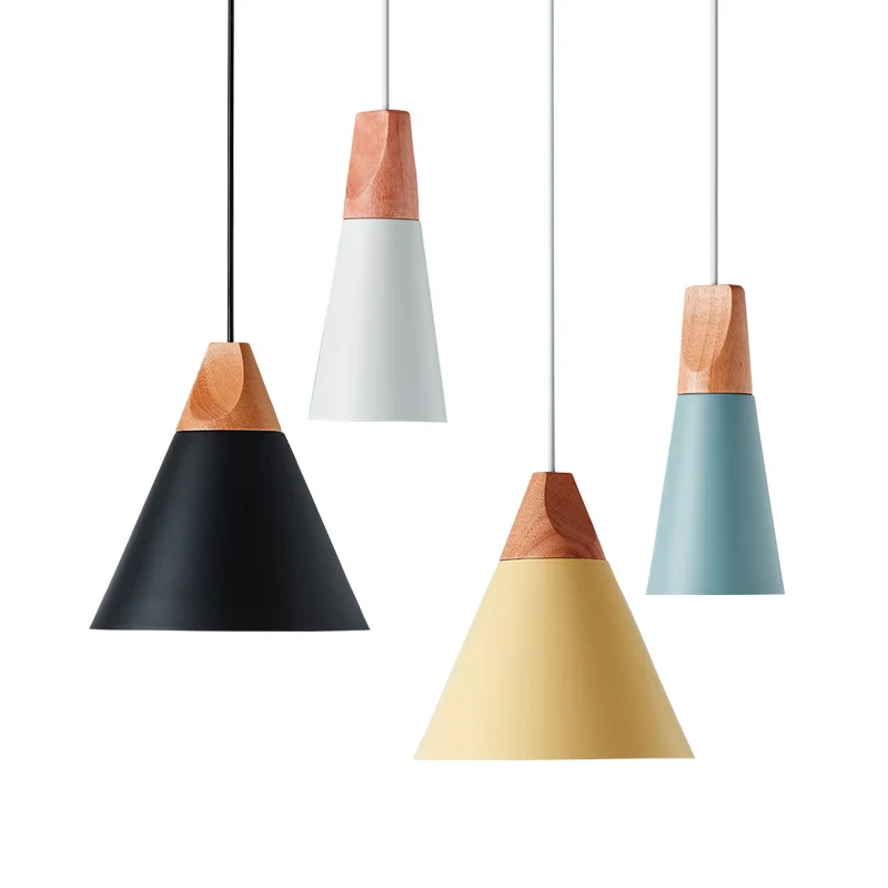 

One combo 3PCS Nordic Pendant Light Wood Aluminum Lampshade Industrial Lighting Loft Lamparas droplamp E27 3W led bulb AC220V