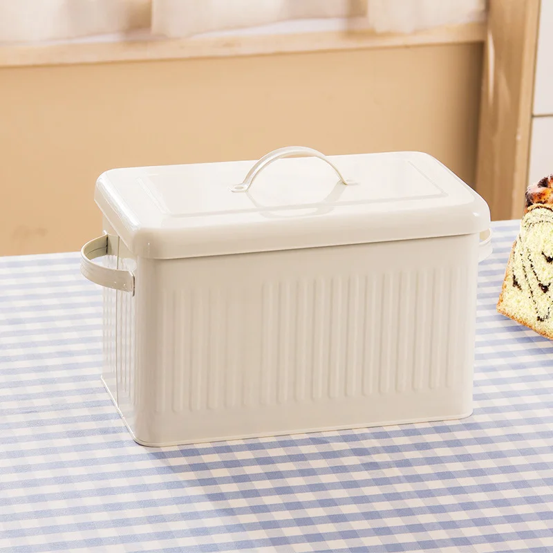 8L Large Metal Bread Box With Lid Dust-Proof Case Cream White Retro Storage Bin Kitchen Food Container Organizer Storage Box
