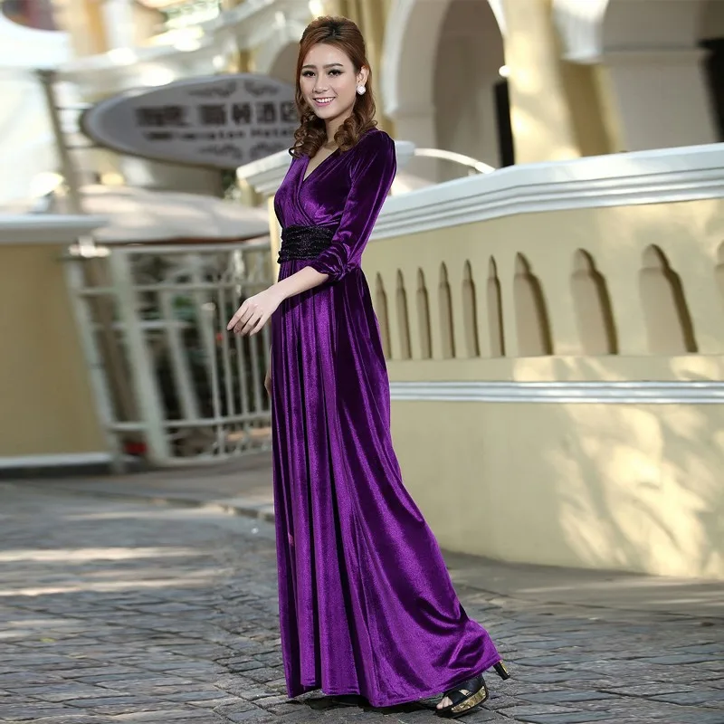 purple velvet evening gown