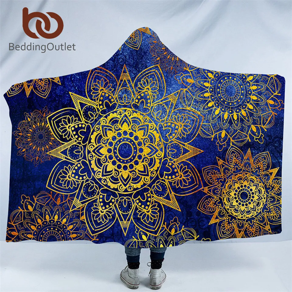 

BeddingOutlet Mandala Hooded Blanket Luxurious Sherpa Fleece Wearable Throw Blanket Adults Kids Flowers Print Bohemian Bedding