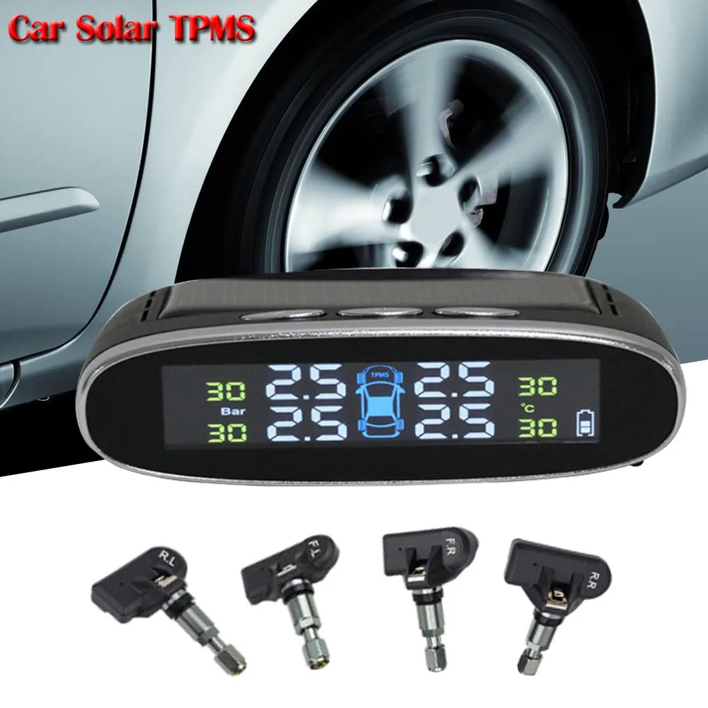 

Tire Tyre Pressure Monitoring System Set With 4 Internal Sensor Car Solar TPMS Tire Pressure Monitoring Device 3.7-5 V
