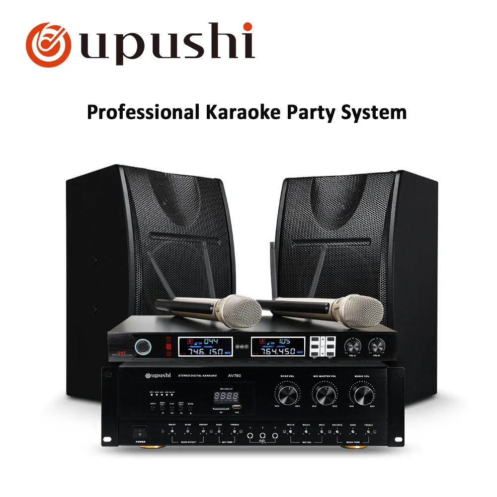 Oupush домашний кинотеатр семейная караоке система AV760+ KB350 Профессиональный усилитель мощности большие колонки UHF беспроводной ручной микрофон - Цвет: 80w black speaker