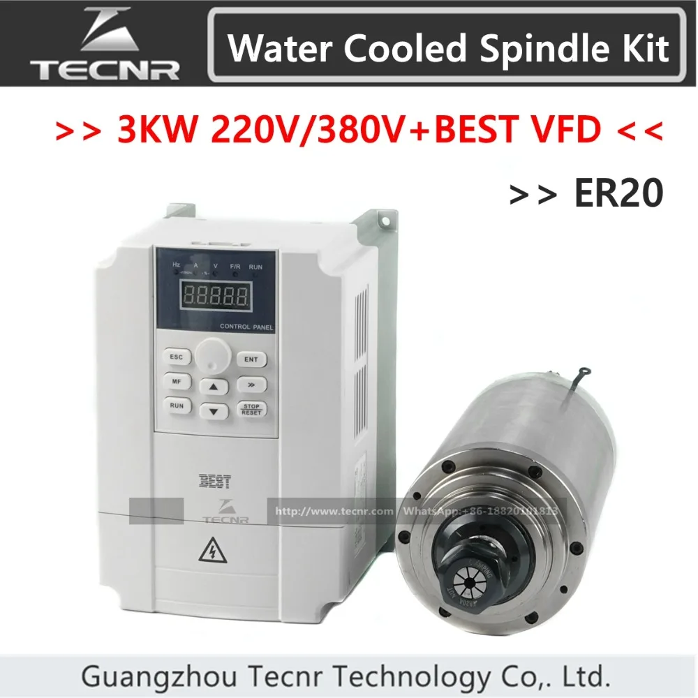 3KW 220V 380V water cooled spindle kit ER20 with 3KW 4KW VFD inverter
