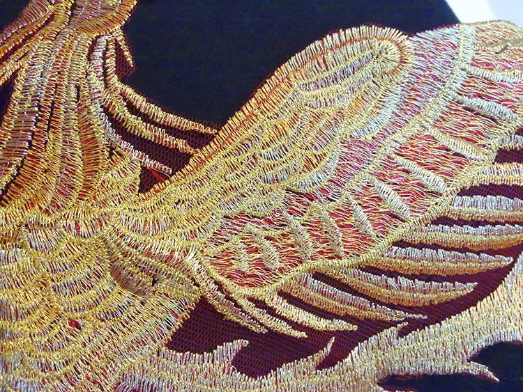 33*70 см супер великолепные кружевные нашивки золотые блестки красная пряжа Eugen Феникс патч для платье своими руками свадебное платье