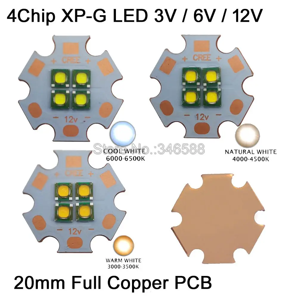 Светодиодный излучатель высокой мощности Cree XPG 3 в/6 В/12 В 4 чипа светодиода 18 Вт