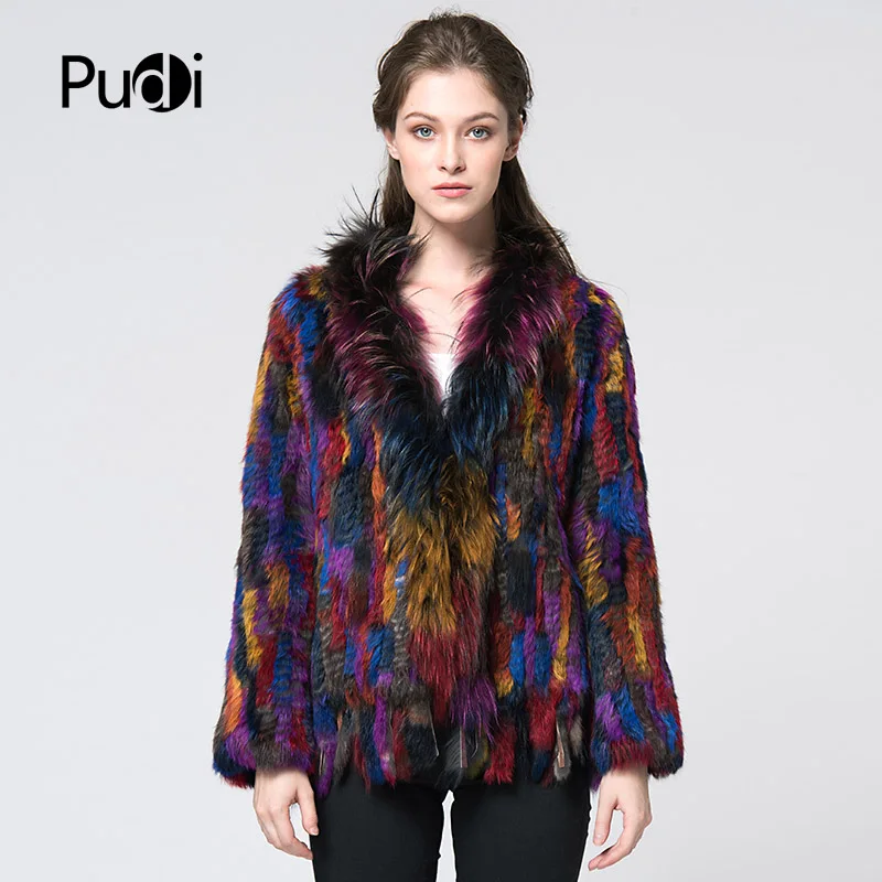 

CR078 genuine rabbit fur coat women's winter brand new warm real fur knitted coat jacket