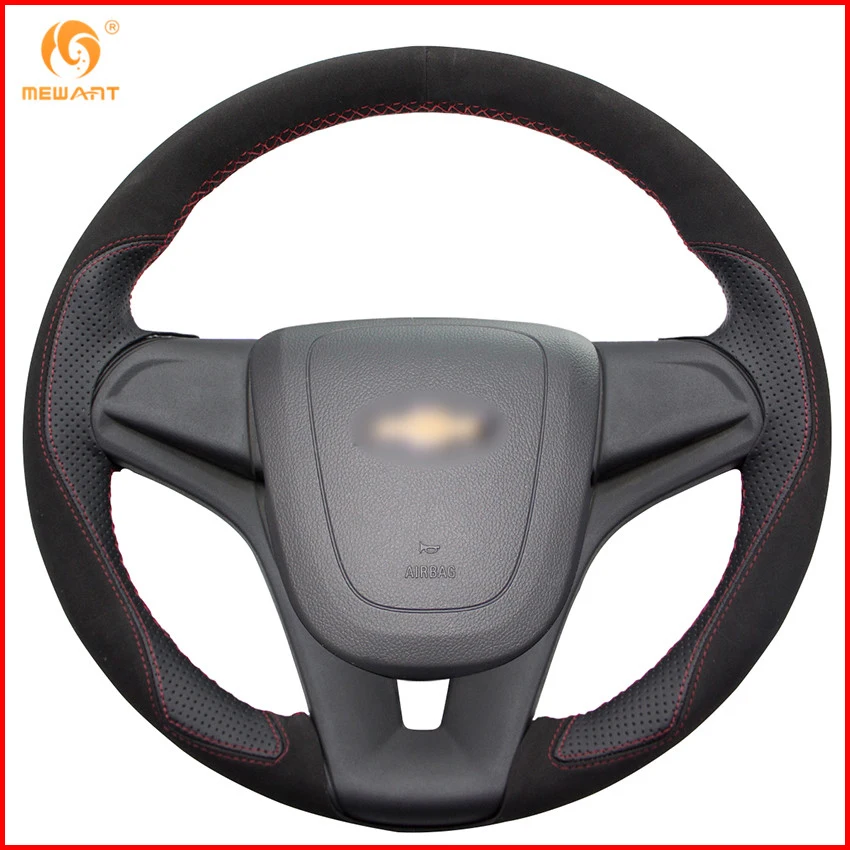 MEWANT Black Suede Black Leather Car Steering Wheel Cover for Chevrolet