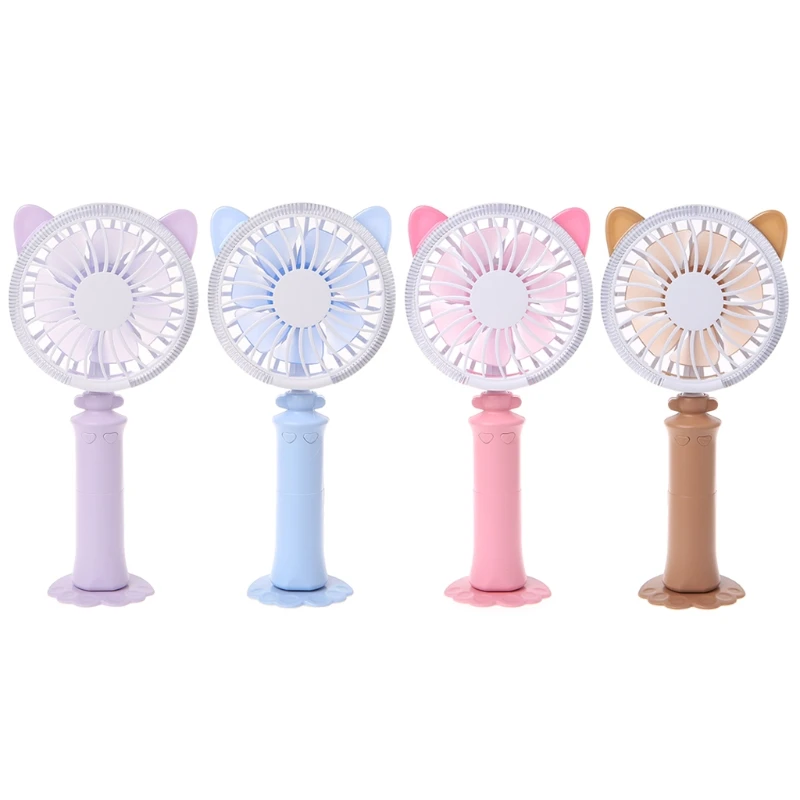 

Portable Cat-Ear USB Rechargeable Handheld Fan With Multi-Color LED Light 2 Adjustable Speeds For Indoor Outdoor