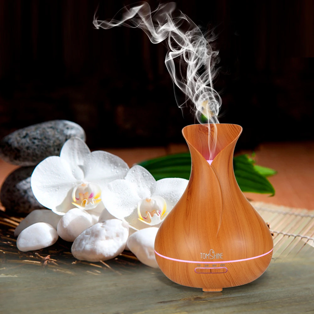 

400ML Water Based Air Purifier Wood Grain Humidifier Aroma for Office Automatic 7 Color Changing night Light Diffuser Mist Maker