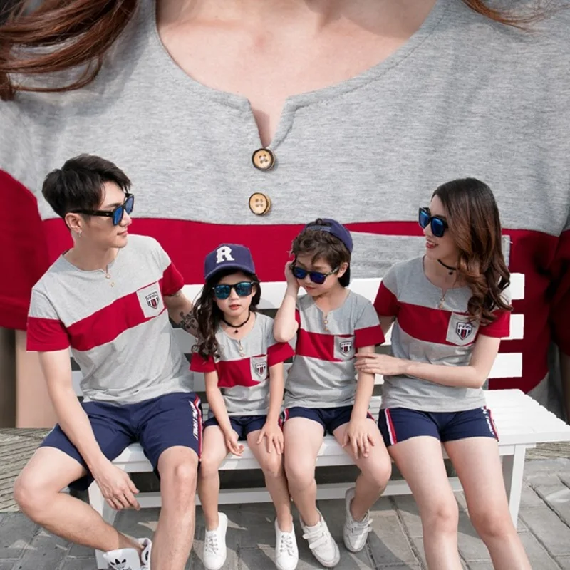 

Plus Size Family Matching Striped T Shirts Patchwork Top Clothes Mother and Son Daughter Clothes Father Daddy and Mini Me Suit
