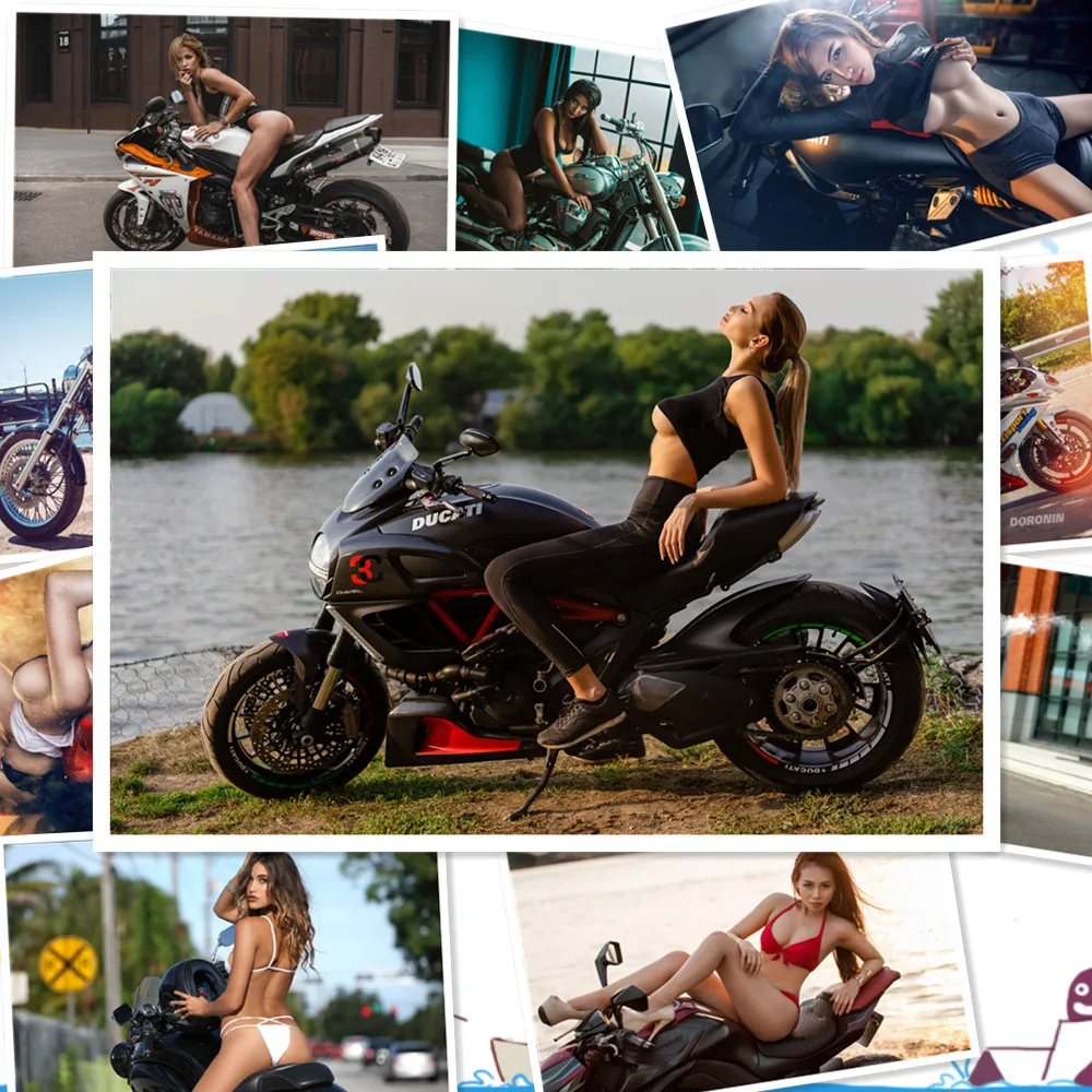 

Motorcycle Painting Posters and Prints Sexy Women Model with Supebike Wall Picture Canvas Art For Home Decor