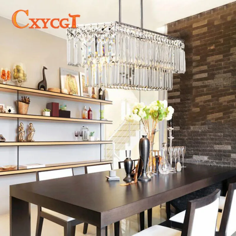 

Luxury K9 rectangular crystal chandelier LED glow pendant lamp bedroom living room E14 Chandeliers luminaire paragraph room