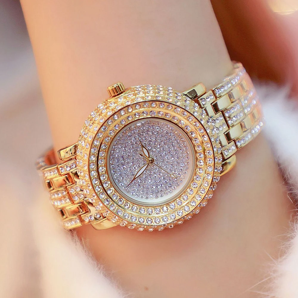 Fashion Luxury Crystal watch stainless steel Gold Quartz Watch Rhinestone Women Watches Clock female Ladies Dress Wristwatch