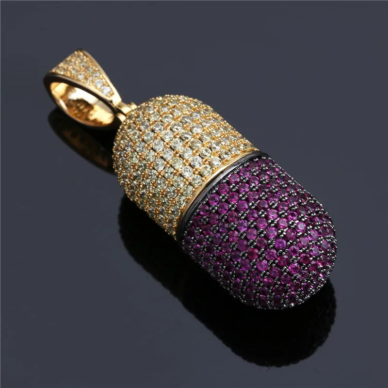 Цветные таблетки кулон ожерелье с цепочкой AAA циркон 4 цвета мужские ожерелье Мода хип хоп ювелирные изделия
