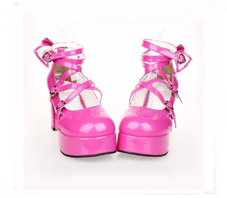 Новинка; обувь Лолиты в японском стиле; обувь для костюмированной вечеринки в стиле аниме; обувь принцессы для девочек; женская обувь на высоком каблуке с бантом - Цвет: Bright Rose Red