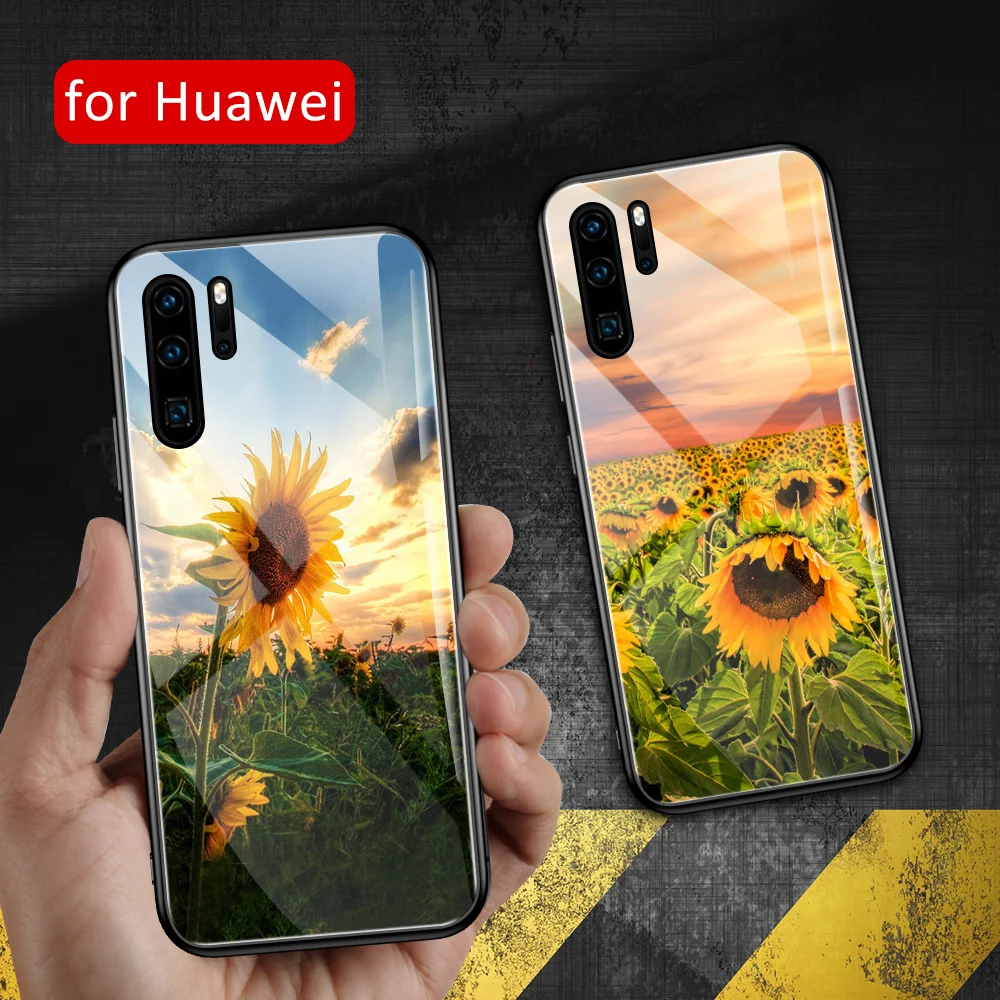 Стеклянный чехол с подсолнухом для Huawei P9 цветочным рисунком P10 Plus P20 P30 Pro lite |