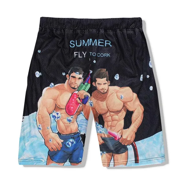 Men Summer Beach Cotton Quick drying Mesh Fabric Cartoon Shorts Funny