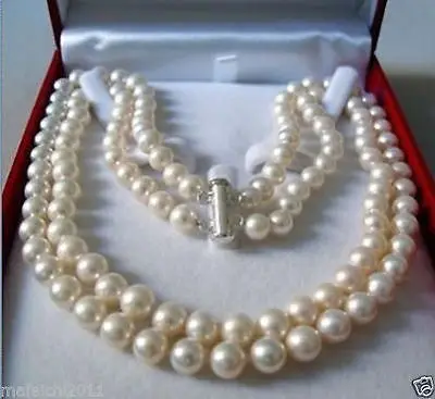 

Rare!2 Rows 8-9 MM AKOYA SALTWATER PEARL NECKLACE(White Box)