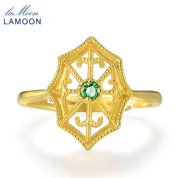 

LAMOON Natural Green Emerald Ring Spider Web Trendy 925 Sterling Silver Jewelry Wedding Party Rings For Women Fine Jewelry RI050