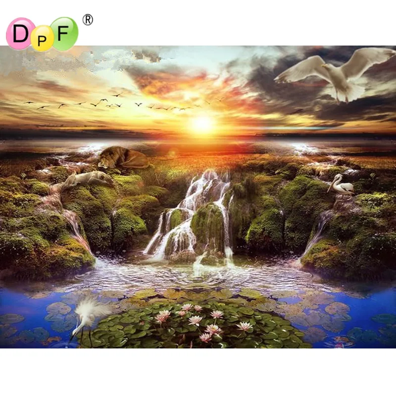 

New Diamond painting cross stitch setting sun river Rhinestone Square full Mosaic Diamond embroidery pattern scenery Home decor