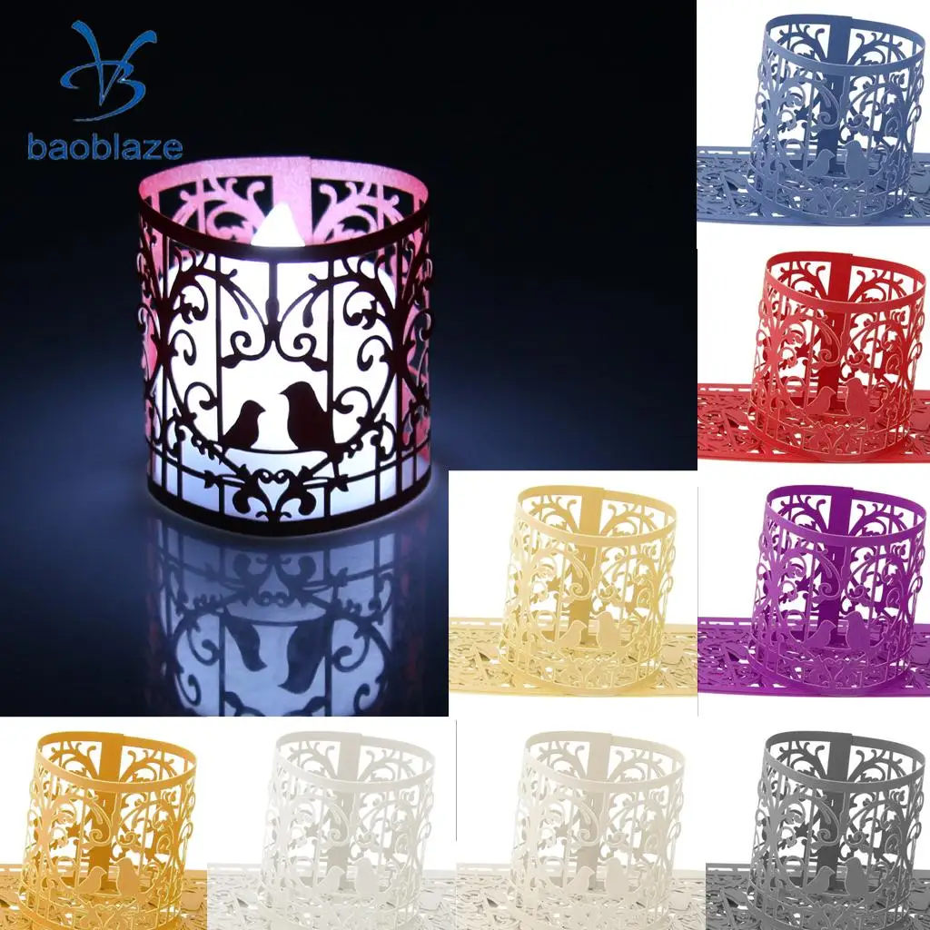

12 Pieces Paper LED Tea Light Holders Lampshade Birds Hollowing Out Decoration Home Garden Christmas Wedding Party Ornament