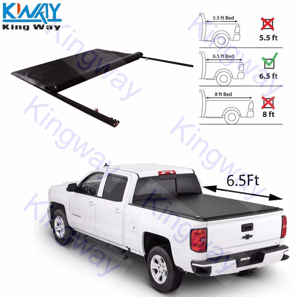 King Way-Черная мягкая блокировка, сворачивающаяся Tonneau крышка 6.5фт 7" короткая кровать для 2007- Toyota Tundra