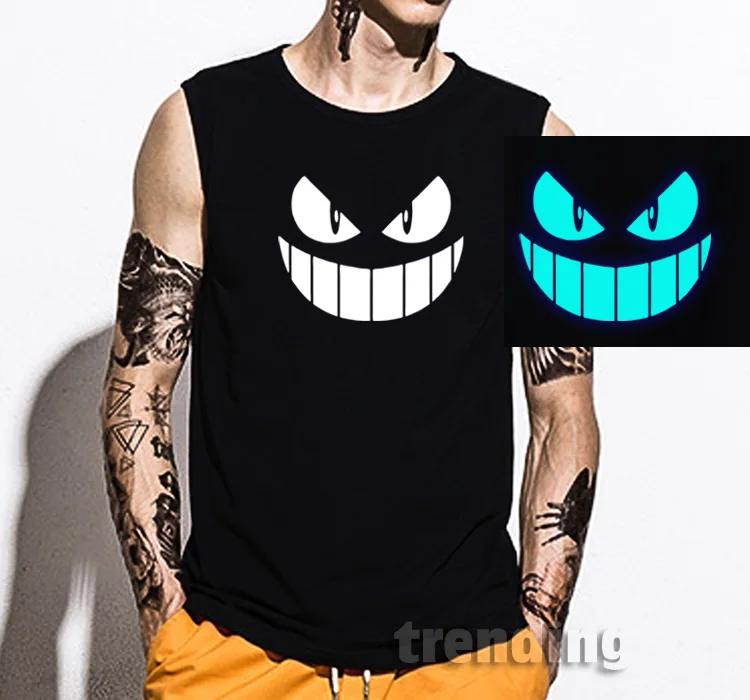 

Fashion Man boy glow in dark lumious james go spiderman flash concert party sleeveless Top tee vest tank top