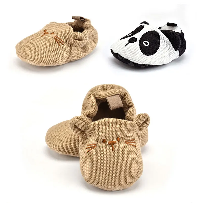 

Infant Adorable Boy Girl Knit Crib Shoes Prewalker Toddlers Anti-Slip Soft Sole Cartoon Panda Walking First Walkers Play Mats