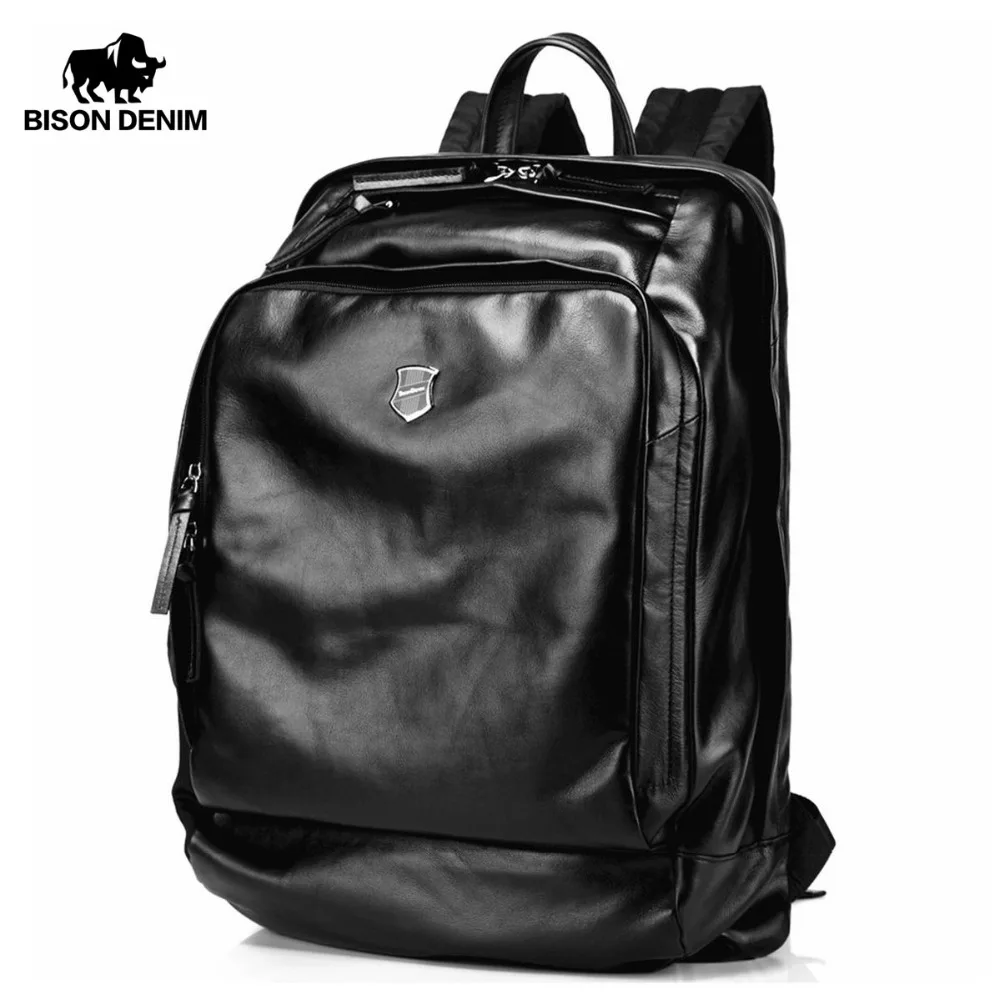 

Bison Denim Soft Genuine Leather 17 inches Large Men Backpack Travel Laptop Backpack School Backpack Male Fashion N2378