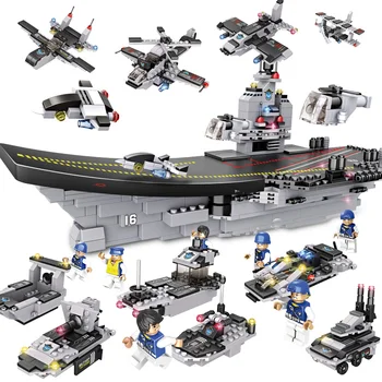 

715PCS Aircrafted Carrier Small Building Blocks 8 IN 1 Total 25 Changes Aircraft Battle Group With Small Bricks Toy For Children
