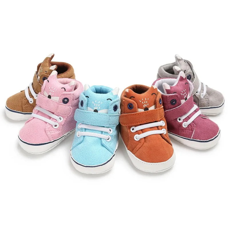 Winter Autumn Baby Warm Shoes Kid Boys Girls Fox Head Lace Cotton Cloth First Walker Anti-slip Soft Sole Toddler Sneaker