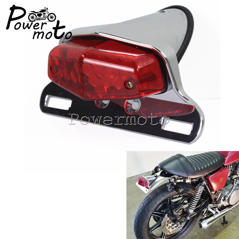 Motorcycle Chrome Red Convex Lens LED Brake Tail Light Cafe Racer Old School 12V