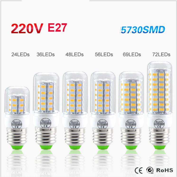 1 шт. Светодиодная лампа E27 E14 7 Вт 12 15 18 20 25 SMD5730 кукуруза 220 В Бесплатная доставка|led