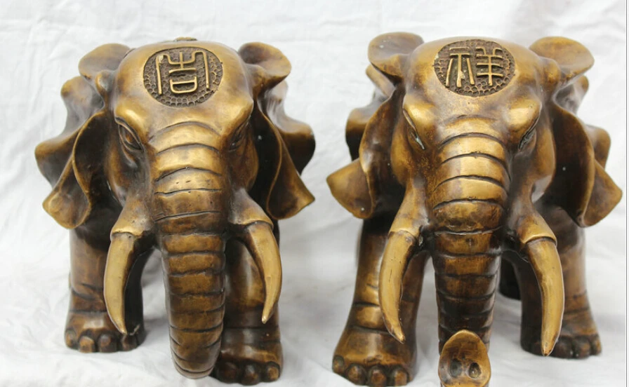 

R0717 Details about 17" Chinese Fengshui Copper auspicious Elephant Animal Statue sculpture Pair B0403