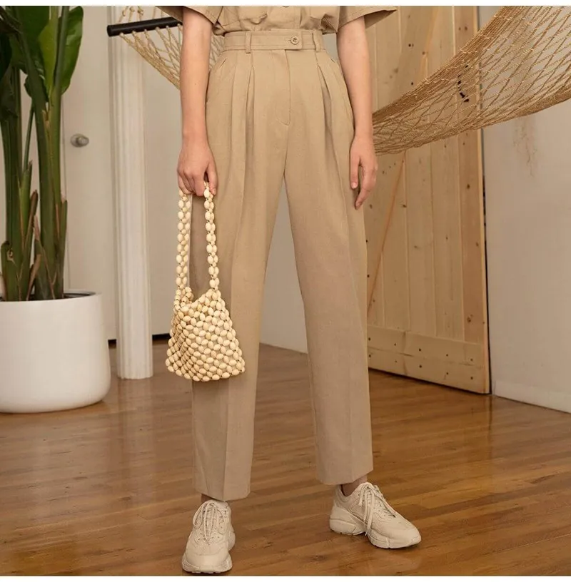 2019 Summer Women Solid Button Pocket Casual Pants New Ol Full Length Work Cargo Trousers Beige High Waist Harem Pants 2019 Summer Women Solid Button Pocket Casual Pants New Ol Full Length Work Cargo Trousers Beige High Waist Harem Pants