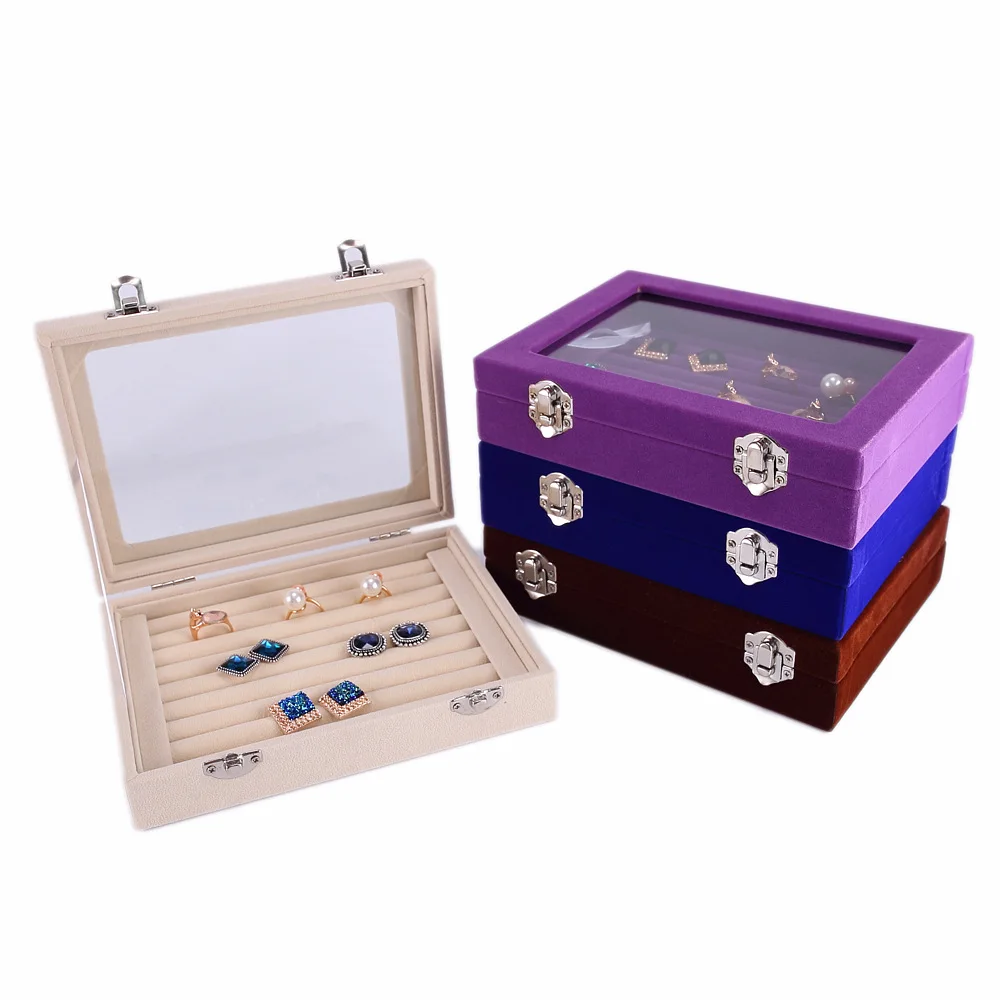 Новый Бархатная коробка для ювелирных изделий Для женщин Портативный серьги для хранения ювелирных изделий Дисплей Органайзер с окно