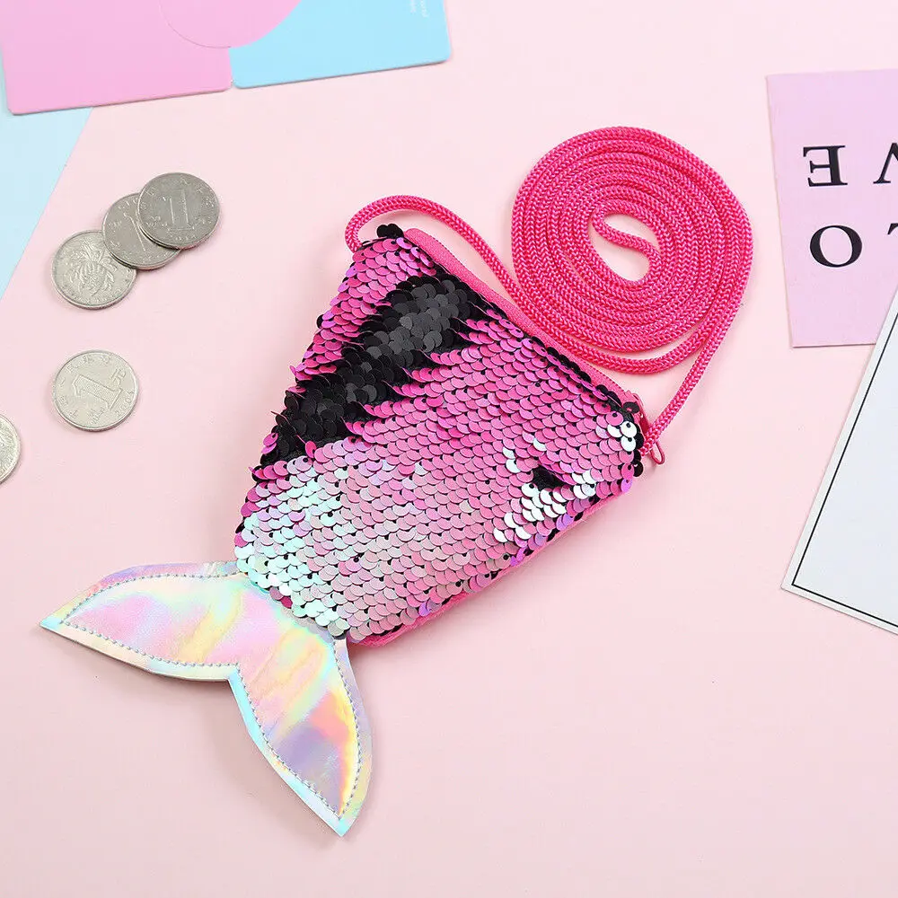 Для женщин «хвост русалки» для детей портмоне сумка через плечо для девочек на бретельках, изменение денег держатель для карт бумажник кошелек сумка мешок для малышей Подарки - Цвет: Розово-красный