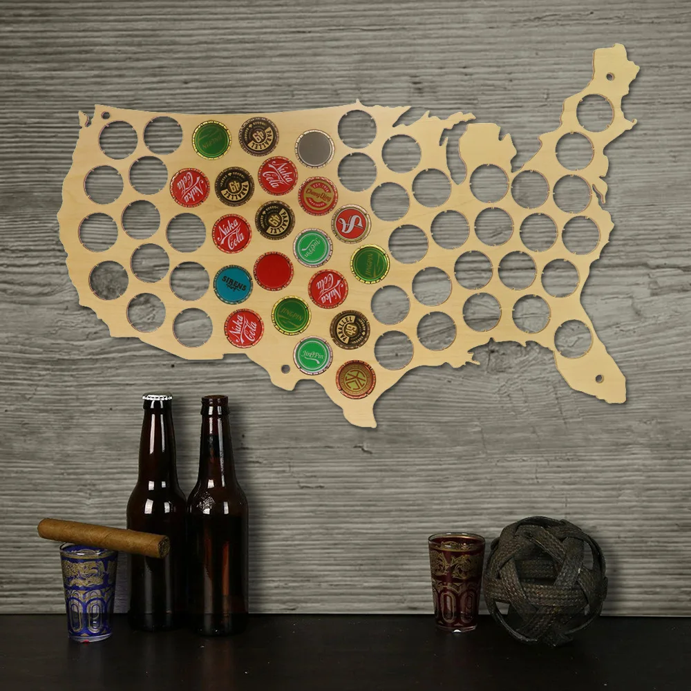 Creative Wooden Beer Cap Maps Beer Bottle Caps Map of USA Display Board