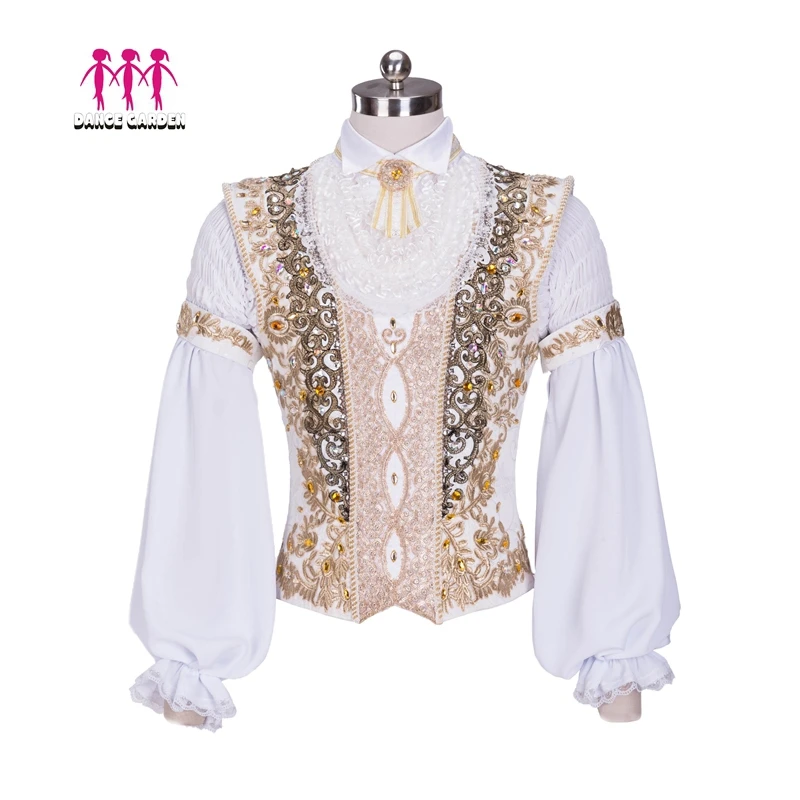 mens professional stage ballet top white gold with rhinestones prince