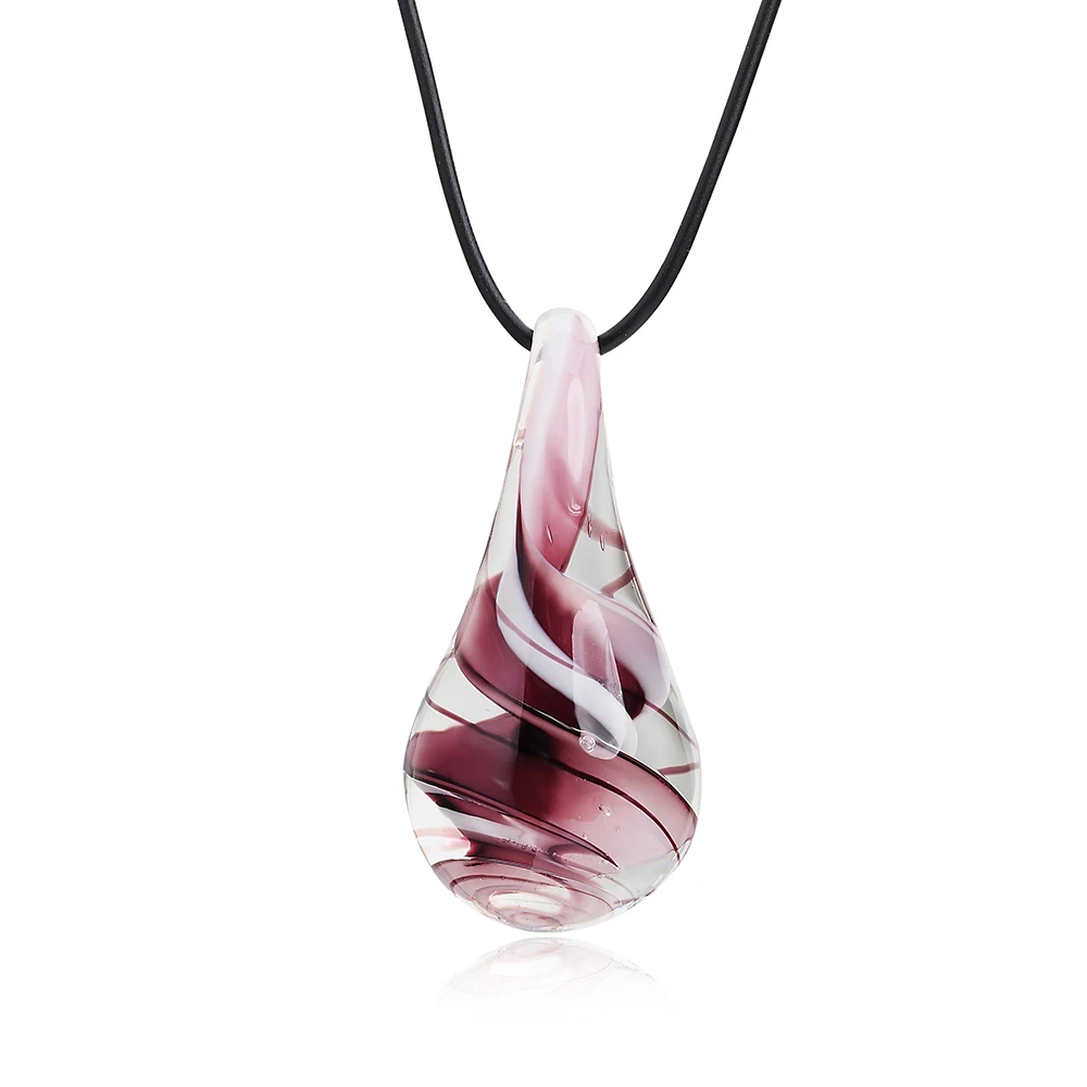 

Unique style Fashion Lampwork Water Drop Shape Murano Glass Pendant Necklace Women Leather Chain Necklace jewlery